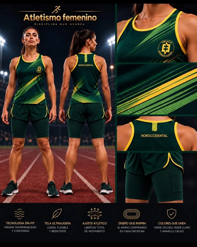 Uniforme femenino de Atletismo, línea verde oscuro