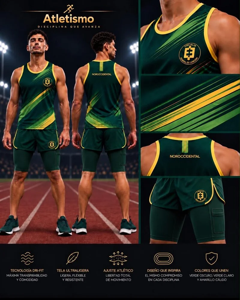 Uniforme masculino de Atletismo, línea verde oscuro