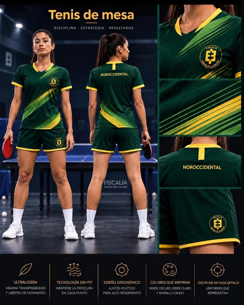 Uniforme femenino de Tenis de mesa, línea verde oscuro