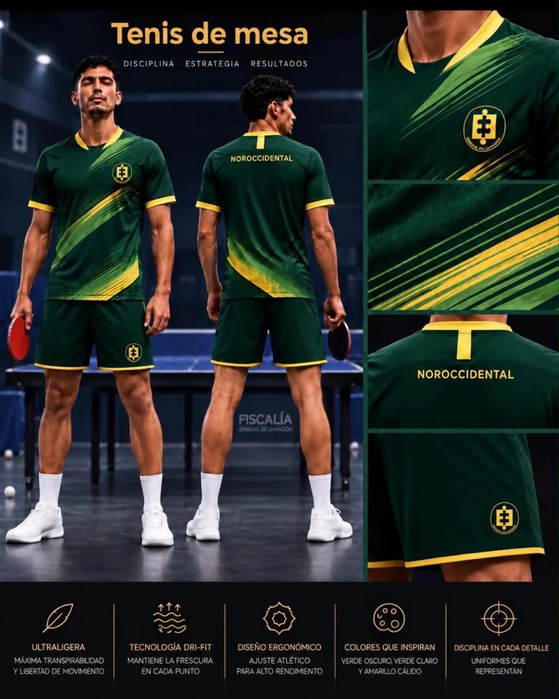 Uniforme masculino de Tenis de mesa, línea verde oscuro