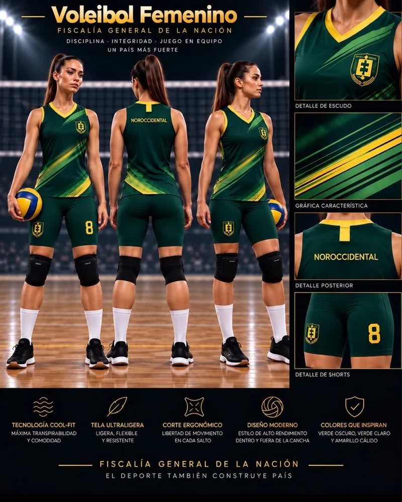 Uniforme femenino de Voleibol, línea verde oscuro