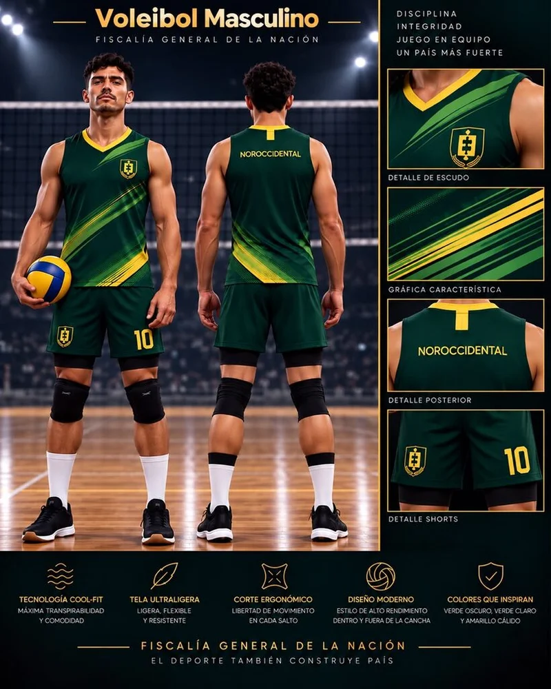 Uniforme masculino de Voleibol, línea verde oscuro
